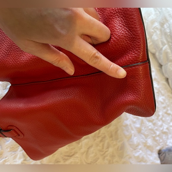 Tory Burch Red Thea Center-Zip Leather Hobo Tote Bag - Picture 11 of 16